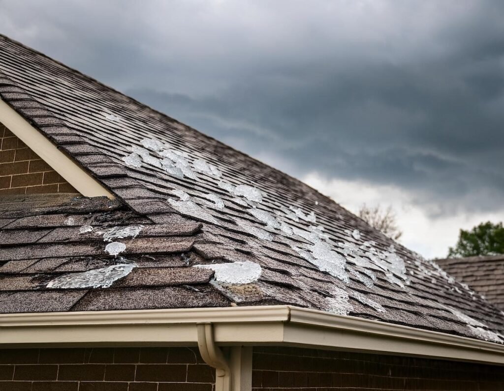 Hail damage on asphalt shingles